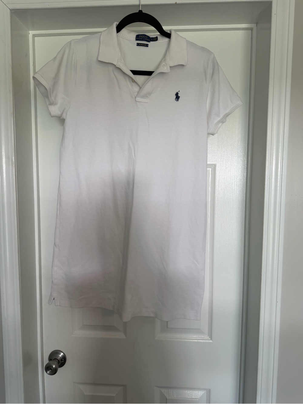 Polo by Ralph Lauren White Polo Shirt Dress with Navy Logo, Size L